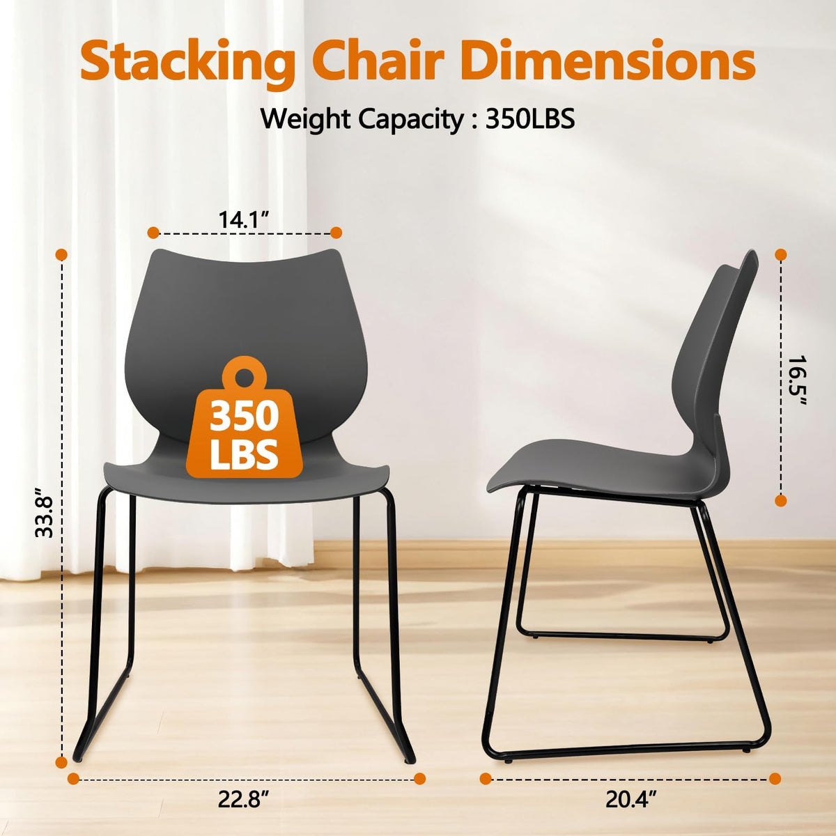 Stacking Chairs with Metal Legs Set of 12, Grey M9336