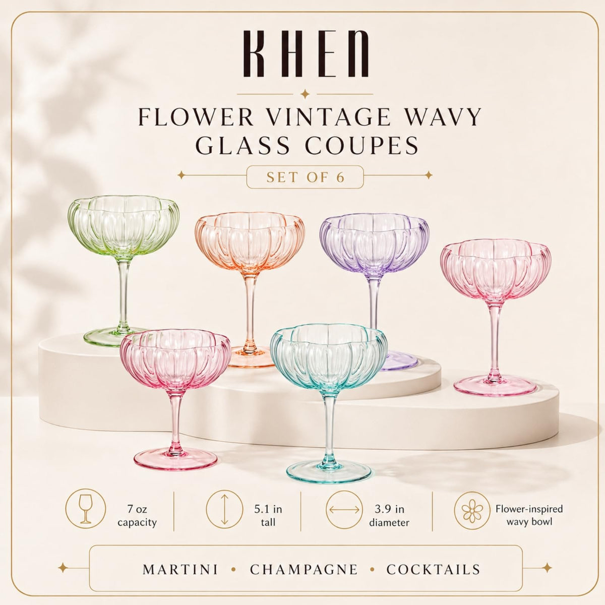 Vintage Wavy Glass Coupes Set of 6 X3703