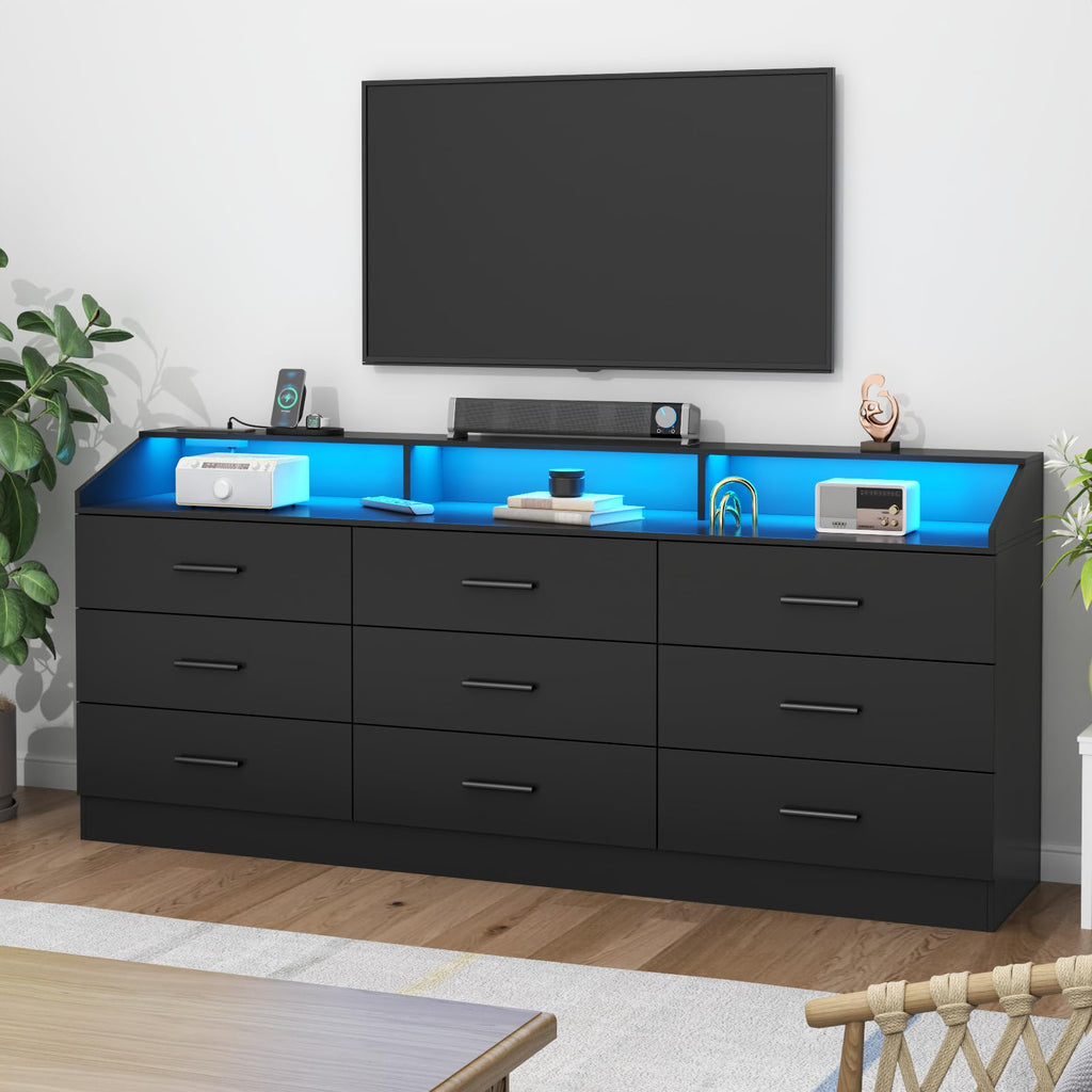 Black 9 Drawer Dresser with Power Outlet U557432