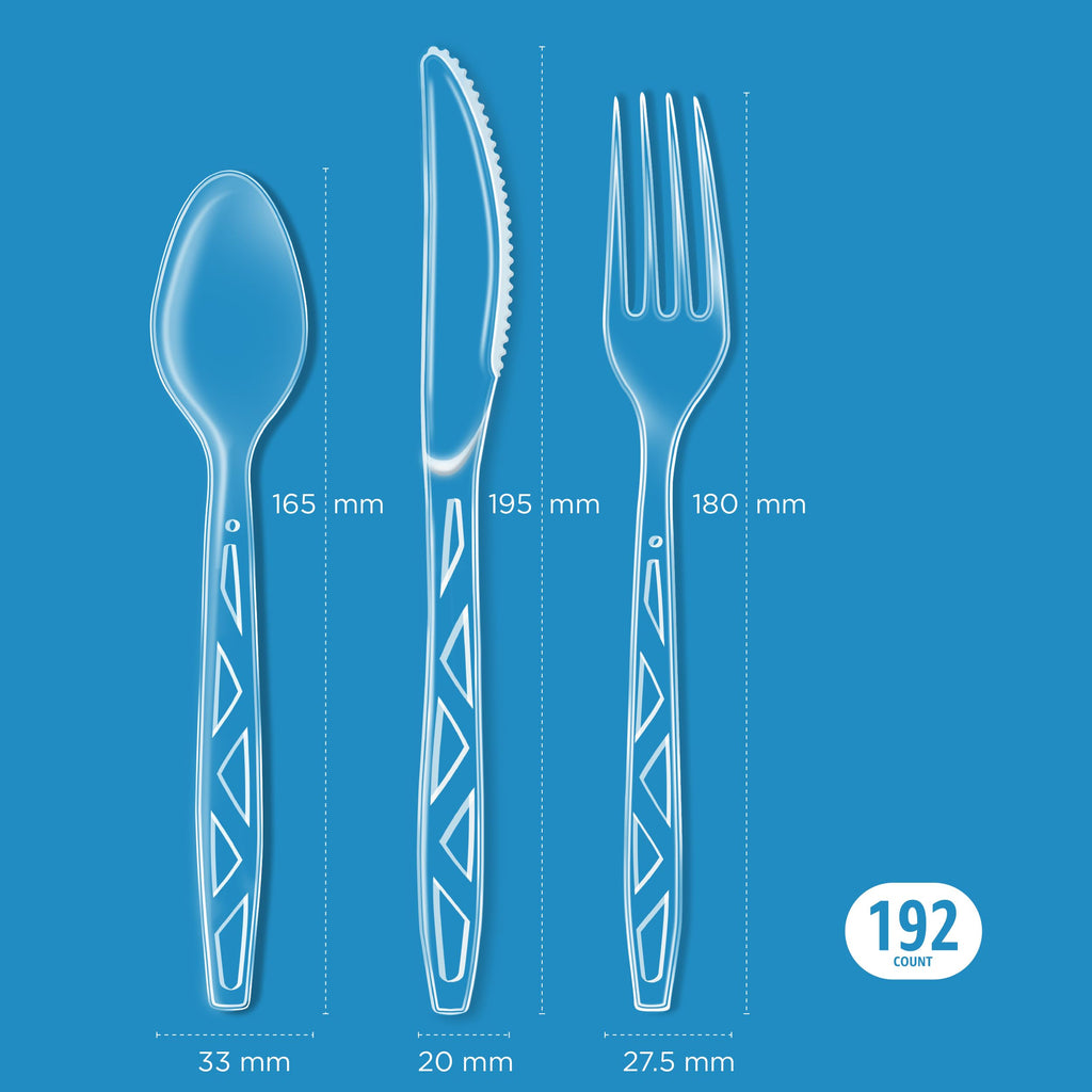 Clear Plastic Cutlery Set, 192 Count Combo Forks, Spoons and Knives N36968