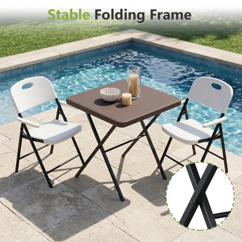 Folding Table, Portable Coffee Table 27in Square Table for Small Spaces, Patio Card Table Foldable Picnic Table with 400 LBS Capacity for Indoor Outdoor Use, Brown J36662