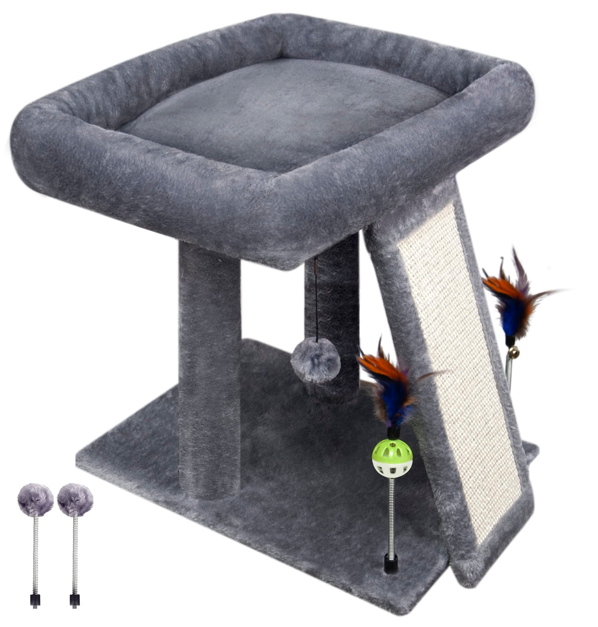 Grey Cat Tree Tower with Scratching Post A90942