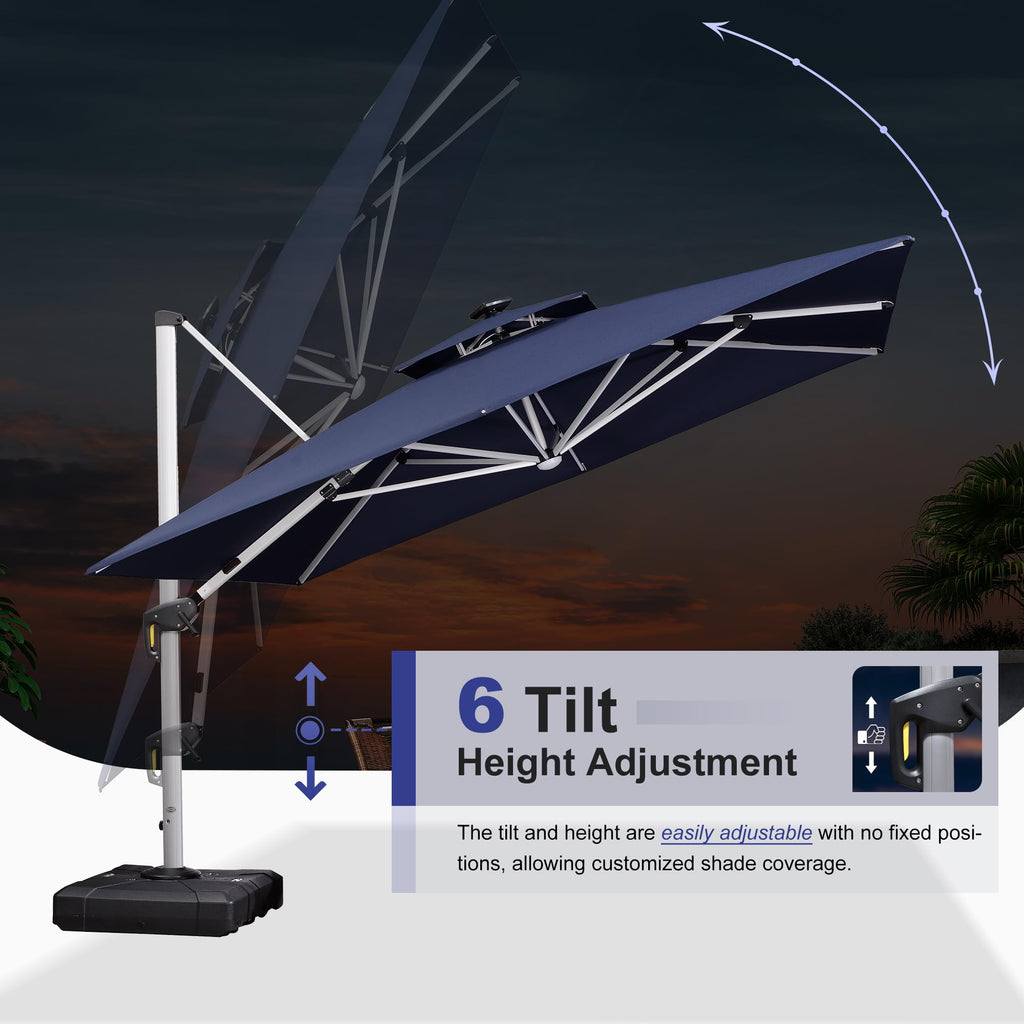12'X12' Double Top Solar LED Light Patio Umbrella L84272