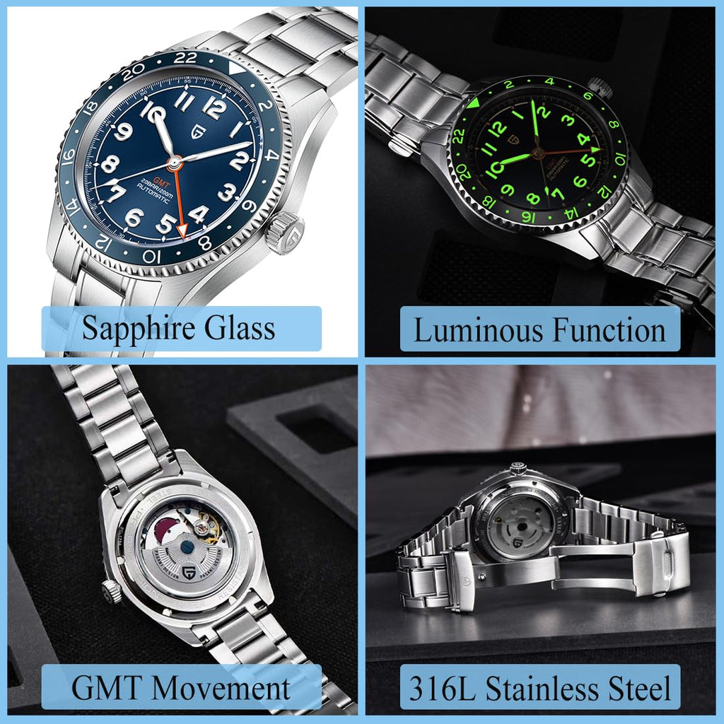 Automatic Mechanical GMT 40mm Sapphire Glass 316L Stainless Steel Waterproof Diver Wrist Watch L898380