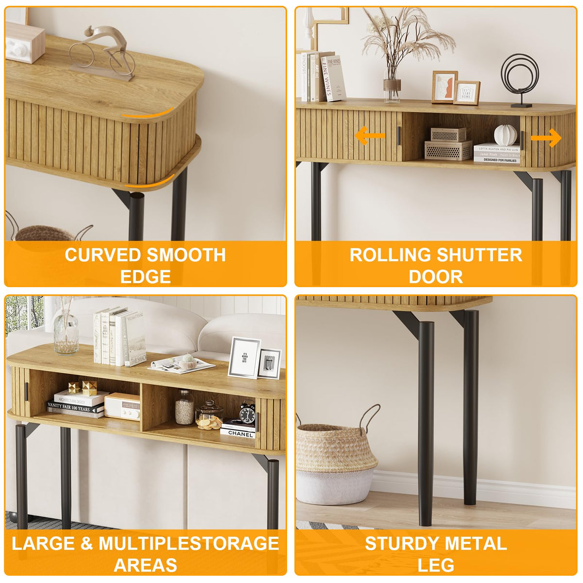 47" Fluted Narrow Console Table with 2 Drawers & Sliding Door H635781