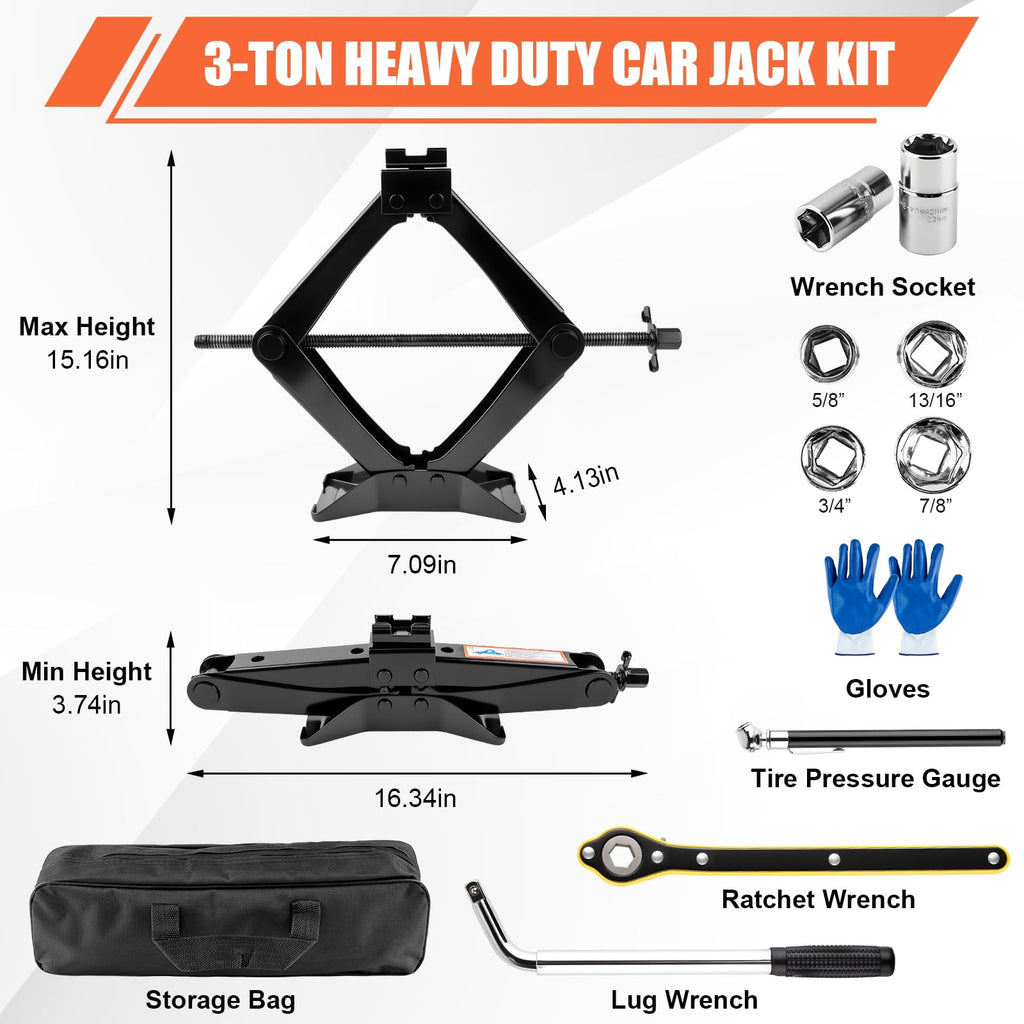 3 Ton Heavy Duty Scissor Jack with Lug Wrench T103