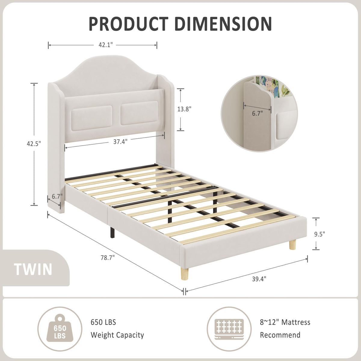 Beige Upholstered Platform Bed with LED Lights C582