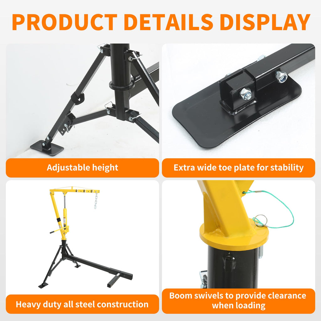 1000 lb Capacity Hydraulic Swivel Hitch Mount Truck Crane N436992
