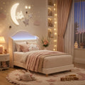 Beige Upholstered Platform Bed with LED Lights C582