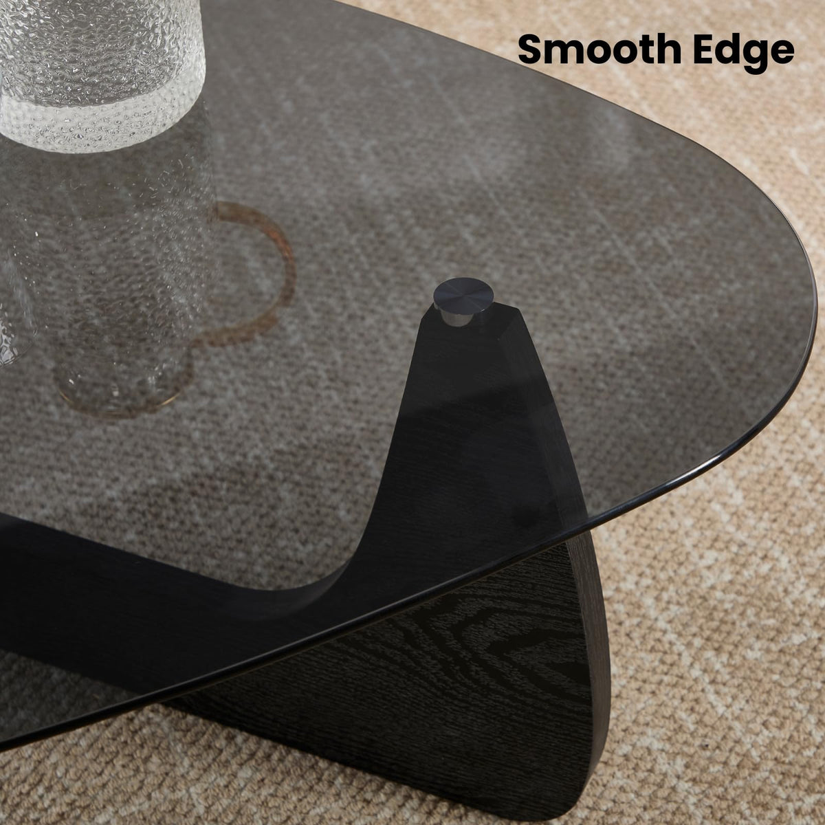 Modern Triangle Glass Coffee Table with Wood Base M503