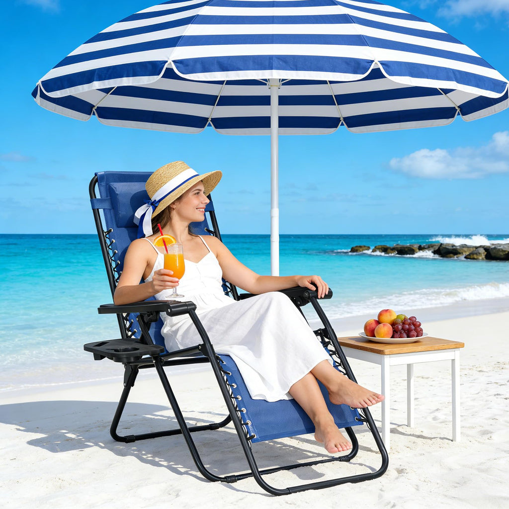 Blue Set of 2 Zero Gravity Lounge Chair with Pillow & Cup Holder U302