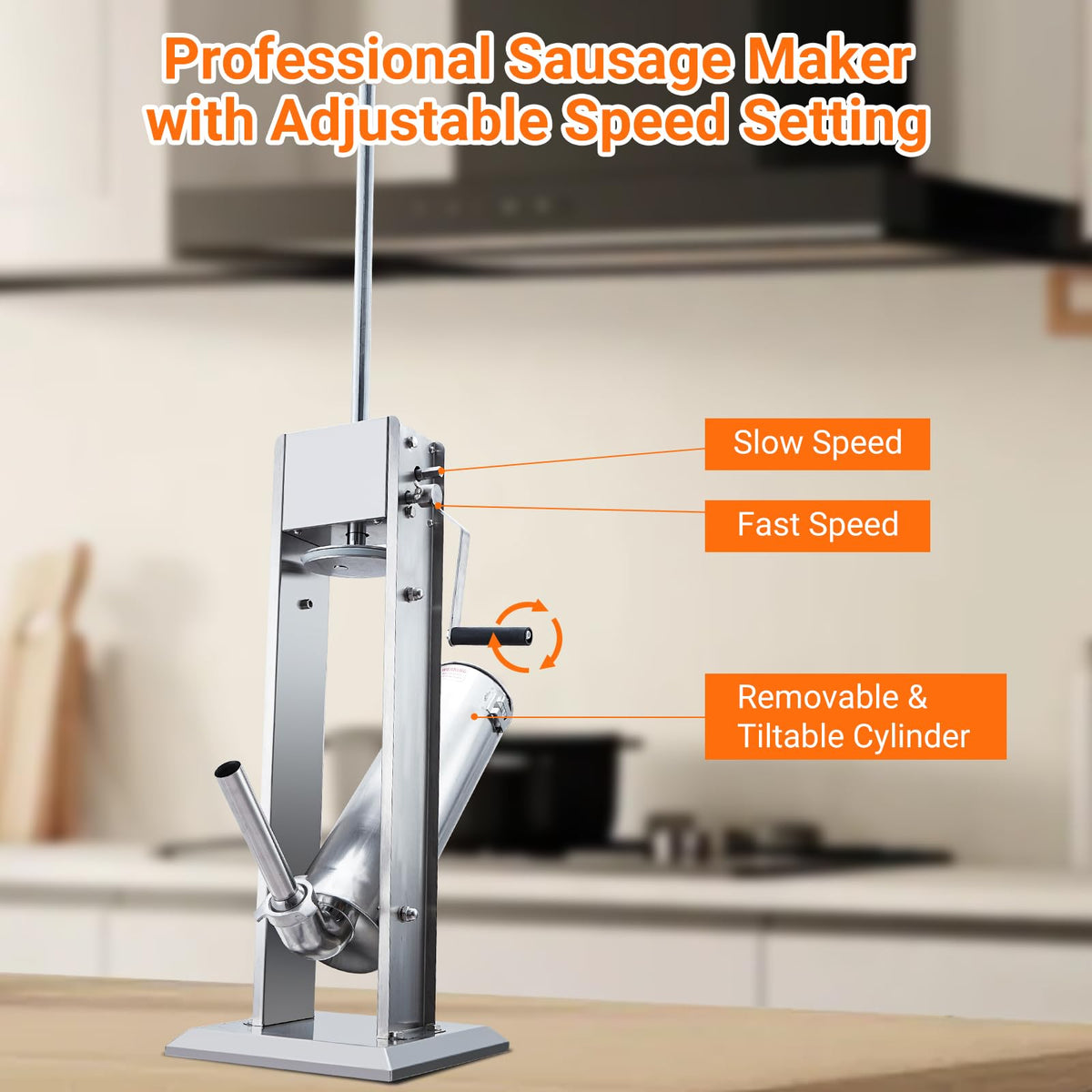 Manual 15LBS Stainless Steel Sausage Stuffer with 5 Stuffing Tubes L109152