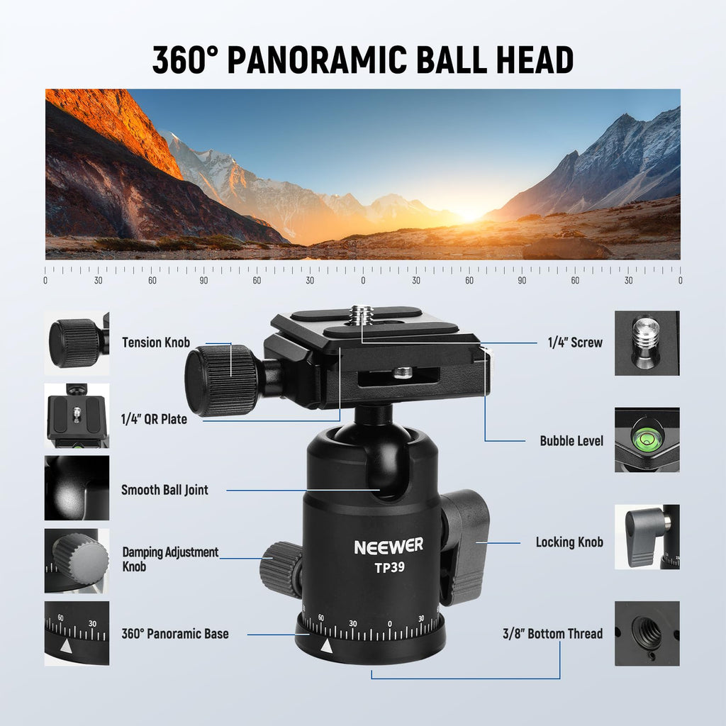 Carbon Fiber Camera Tripod Monopod 65" Lightweight Compact Travel DSLR Video Stand 360° Ball Head 13.2 lbs V689682