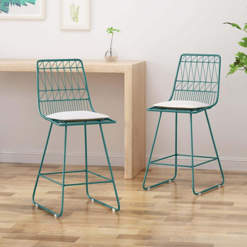 Teal Iron Patio Bar Stools with Cushion, Set of 2 Y261
