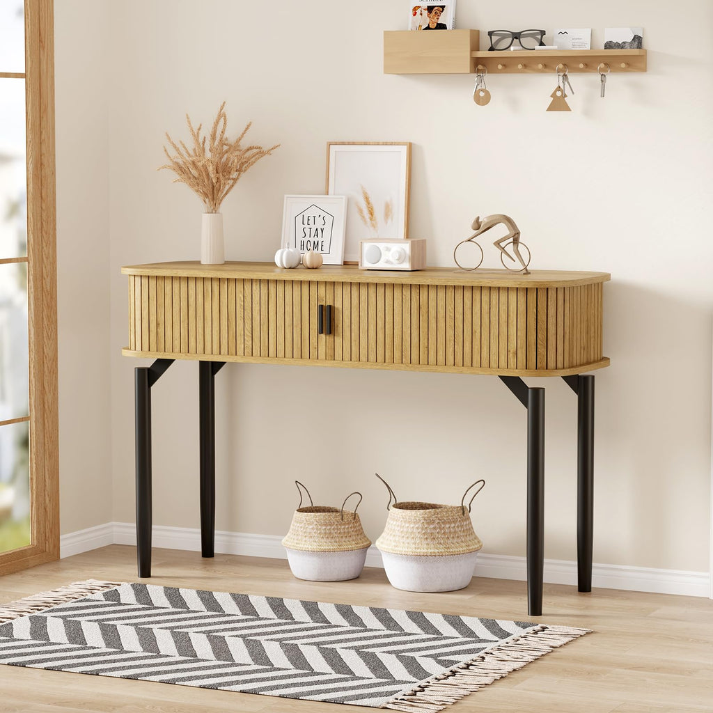 47" Fluted Narrow Console Table with 2 Drawers & Sliding Door H635781