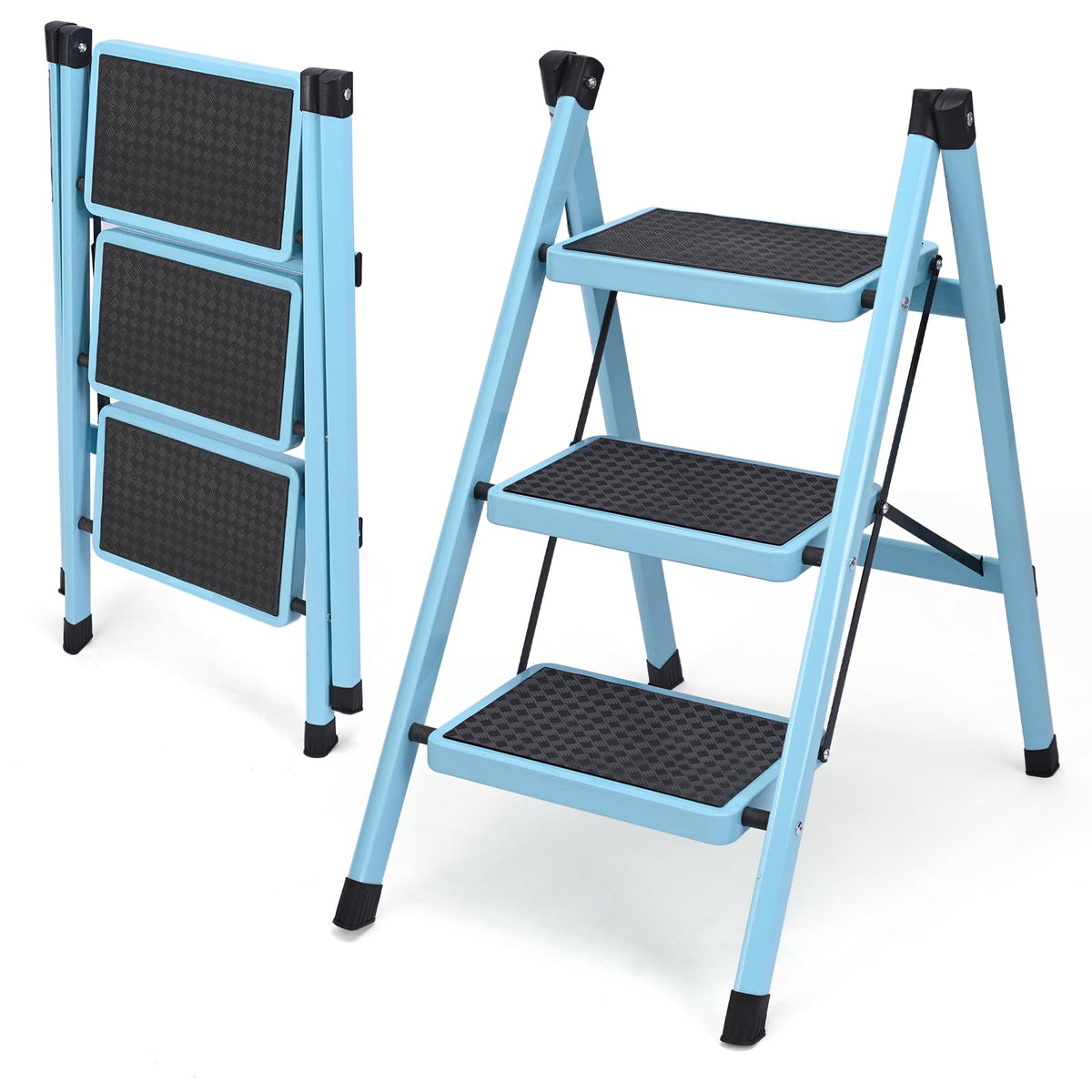 Folding Aluminum 3 Step Ladder 330 LBS Capacity Blue X630