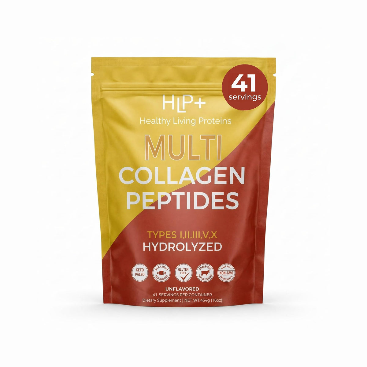 Multi Hydrolyzed Collagen Peptides Type I, II, III, V, & X Grass Fed Bovine Wild Caught Marine Free Range Chicken Gluten Free Unflavored 1 Pound Q92927