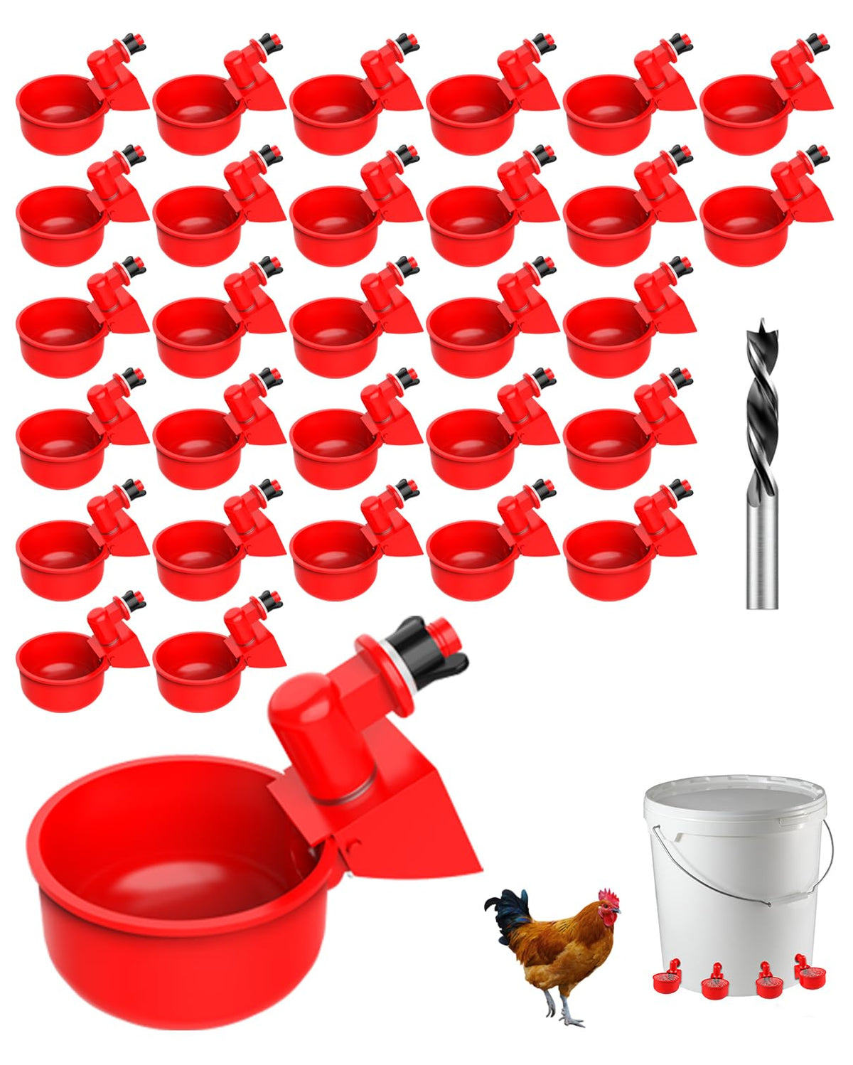 30 Packs Large Automatic Poultry Water Feeder Cups with Tee Fittings N7102