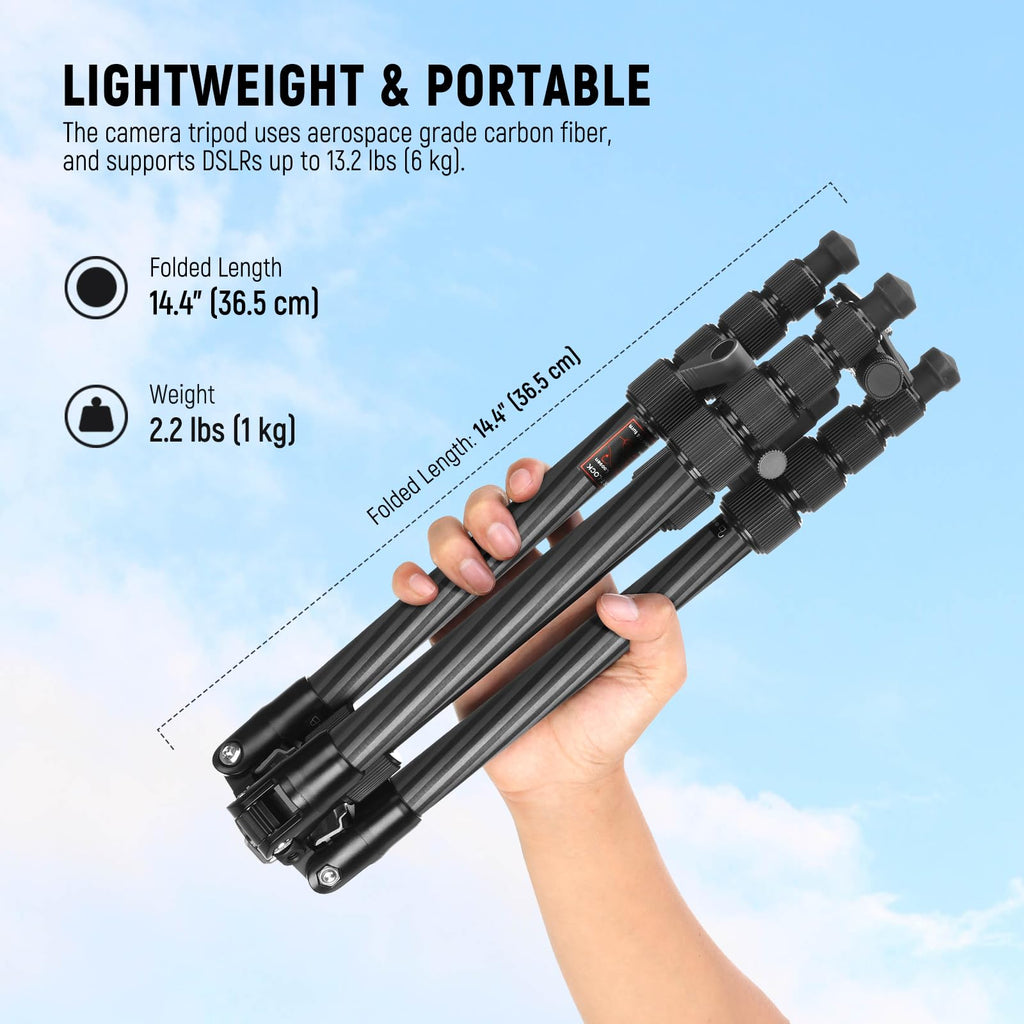 Carbon Fiber Camera Tripod Monopod 65" Lightweight Compact Travel DSLR Video Stand 360° Ball Head 13.2 lbs V689682