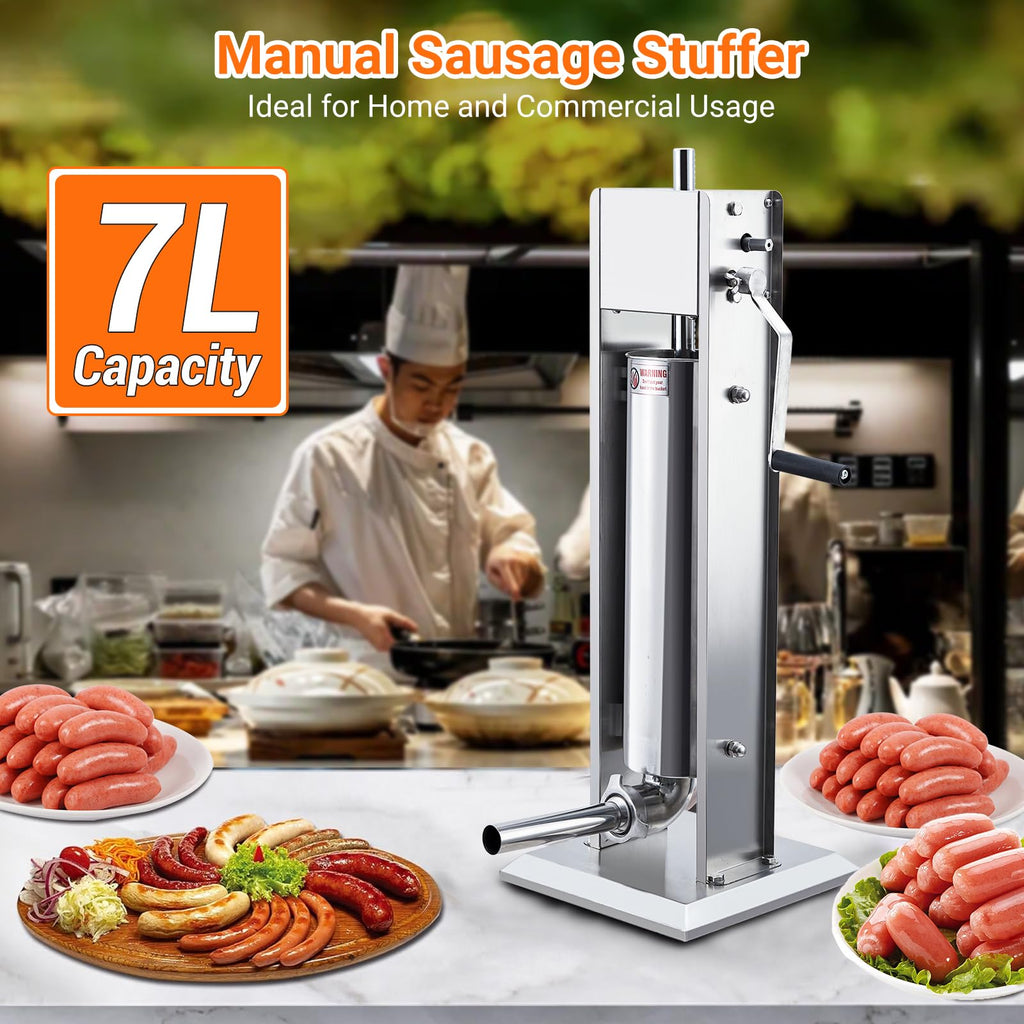 Manual 15LBS Stainless Steel Sausage Stuffer with 5 Stuffing Tubes L109152