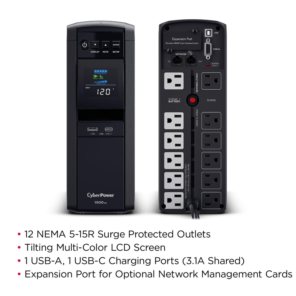 1500VA/1000W 12 Outlets Mini Tower UPS System W53718