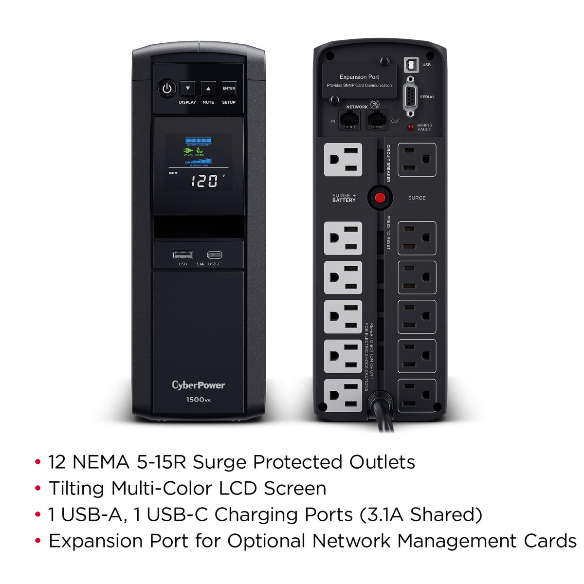 1500VA/1000W 12 Outlets Mini Tower UPS System W53718