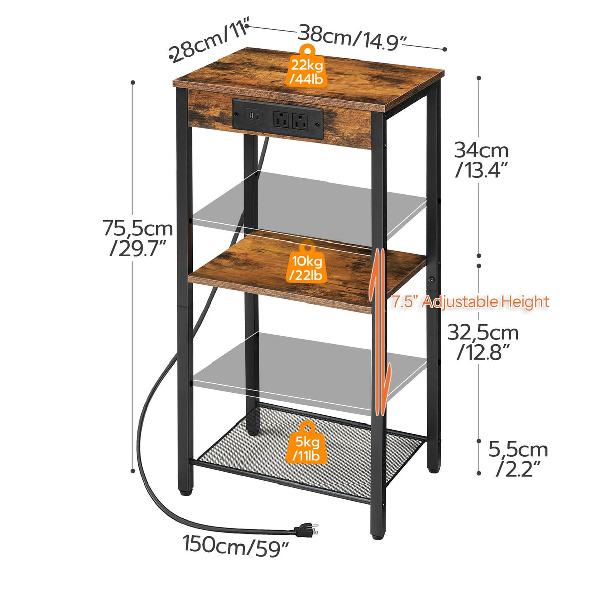 Tall End Table with Charging Station N773