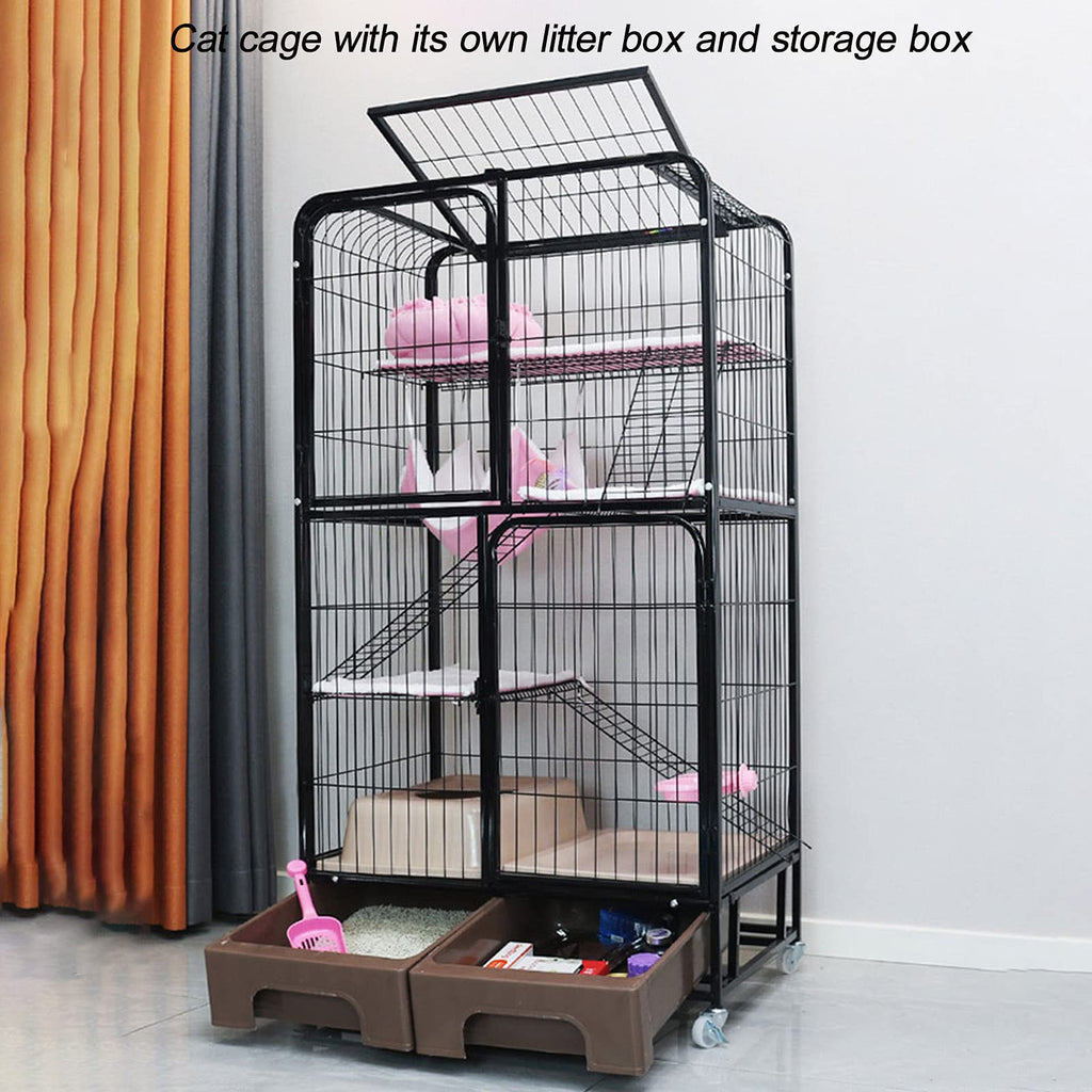 Black Four Layer Metal Cat Cage Dog Crate B4693