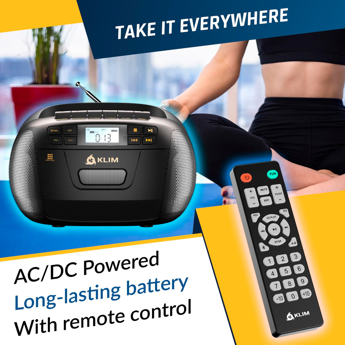 Black CD Cassette Player Boombox with Bluetooth and AM FM Radio I2241