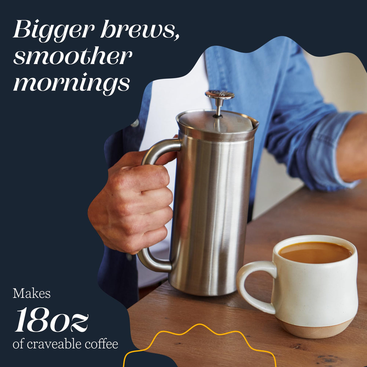18oz Brushed Stainless Steel French Press D168
