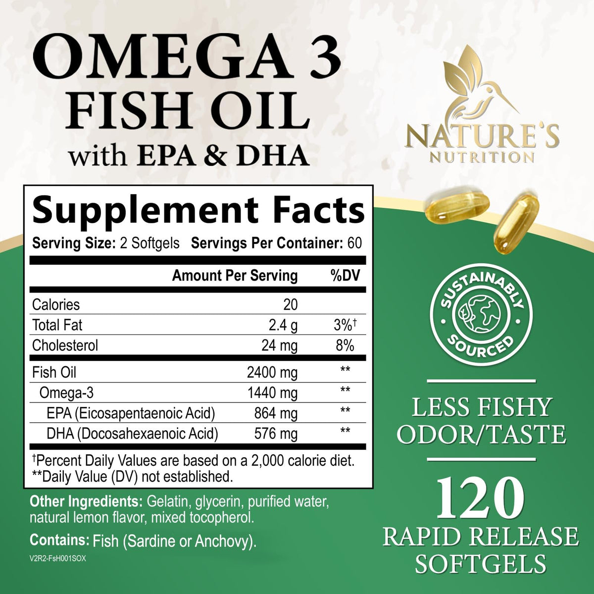 Omega 3 Fish Oil 2400mg 120 Softgels S86688