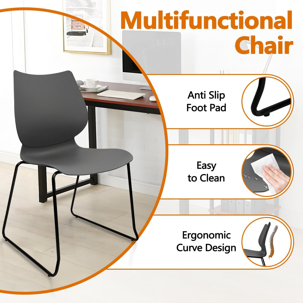 Stacking Chairs with Metal Legs Set of 12, Grey M9336