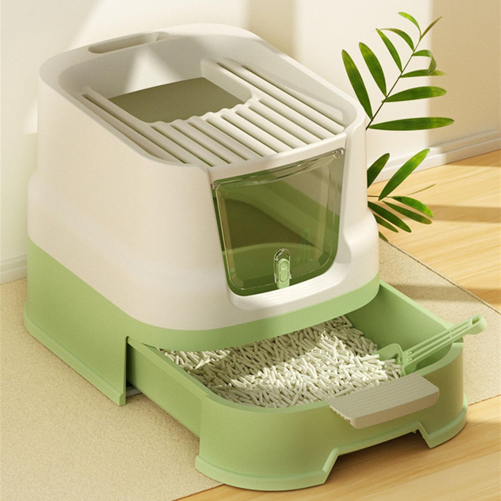 Enclosed Plastic Cat Litter Box with Lid and Scoop P1442
