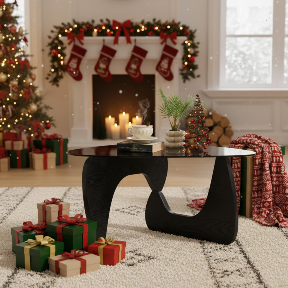 Modern Triangle Glass Coffee Table with Wood Base M503