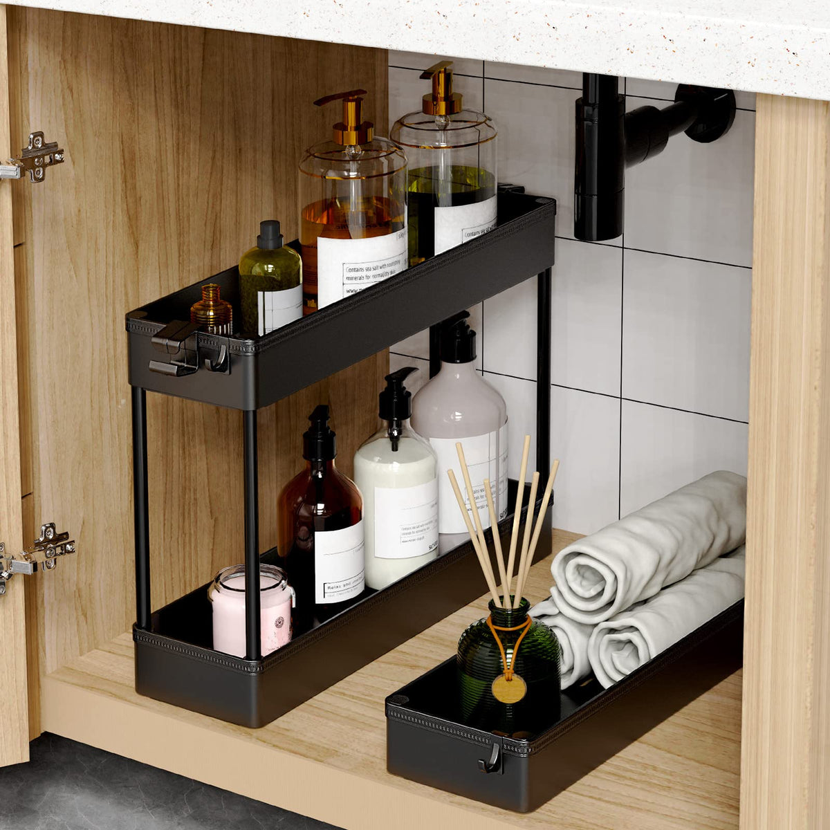 Black 3 Tier Slim Rolling Storage Cart F891162