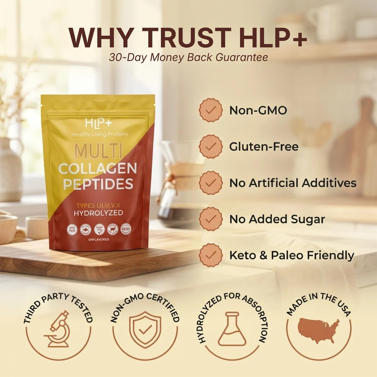 Multi Hydrolyzed Collagen Peptides Type I, II, III, V, & X Grass Fed Bovine Wild Caught Marine Free Range Chicken Gluten Free Unflavored 1 Pound Q92927