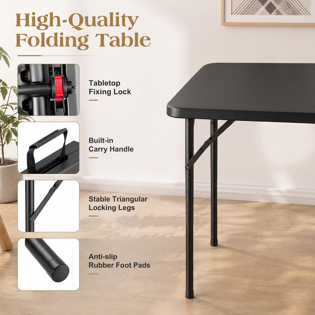 34" Square Folding Card Table with Built-in Handle, Black U194967