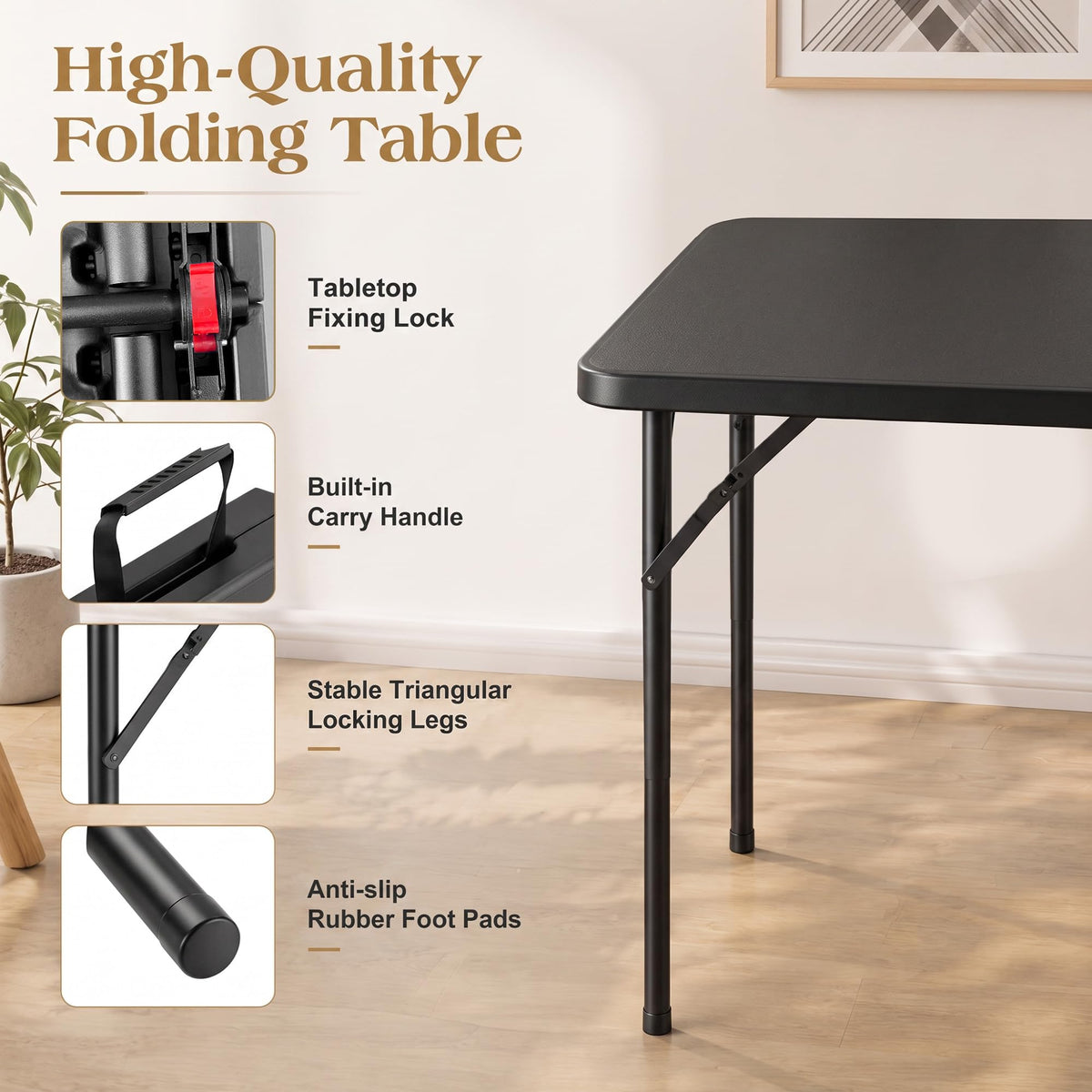 34" Square Folding Card Table with Built-in Handle, Black U194967