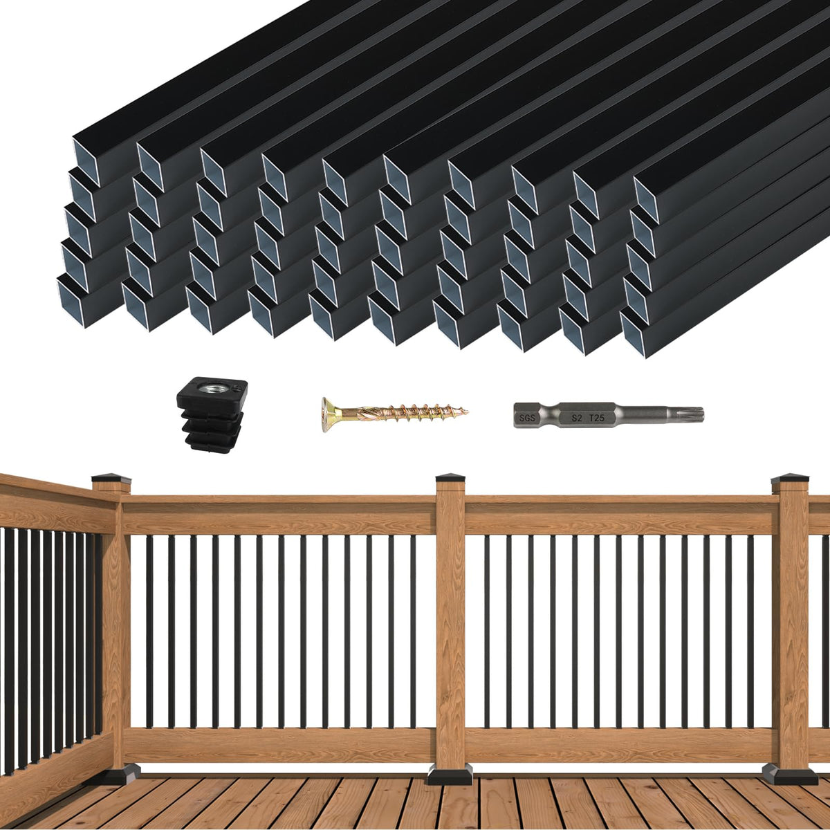 50 Pack 32" Black Aluminum Square Deck Balusters D859