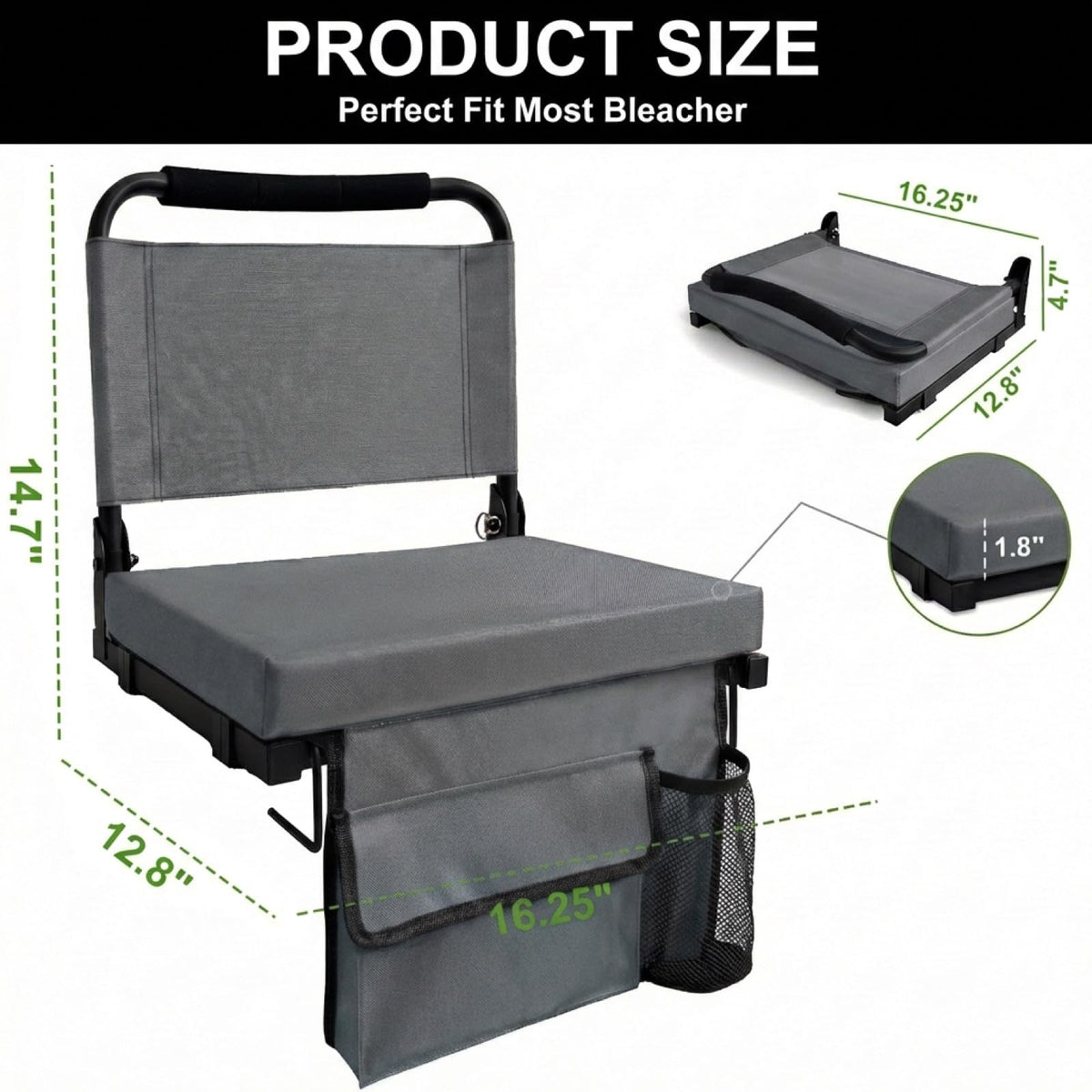 Folding Bleacher Seat with Back Support, Cushion and Shoulder Strap P6661
