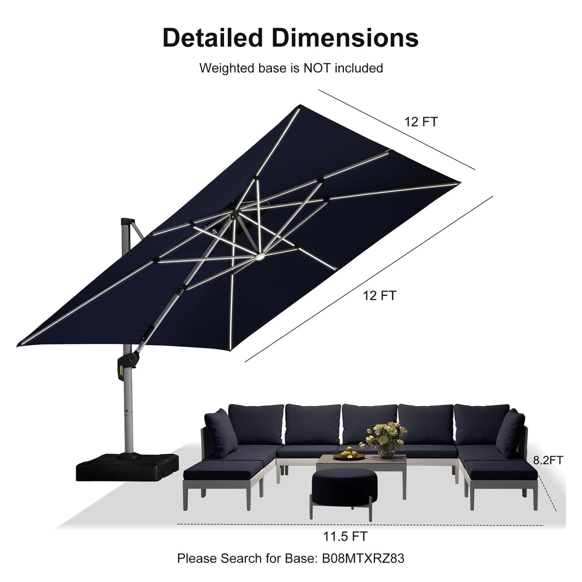 12'X12' Double Top Solar LED Light Patio Umbrella L84272