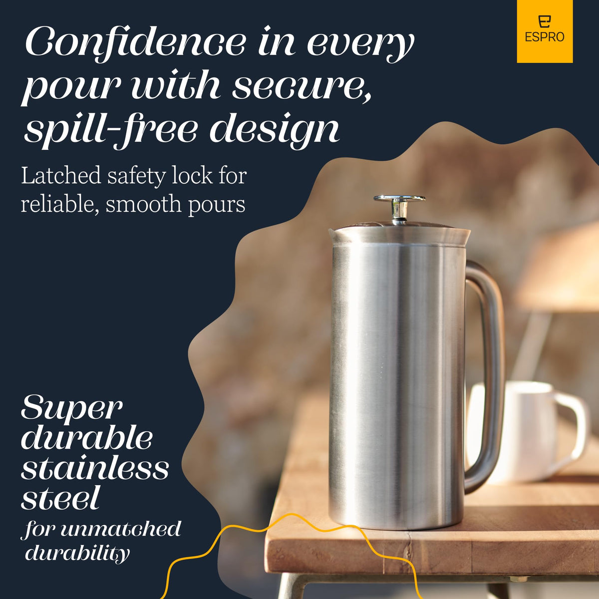 18oz Brushed Stainless Steel French Press D168