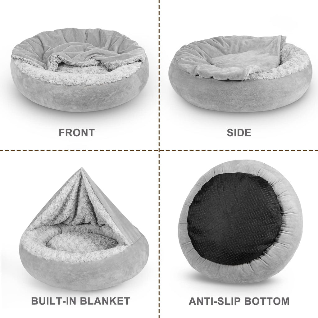 Hooded Blanket Donut Round Dog Bed 23 inch V85093