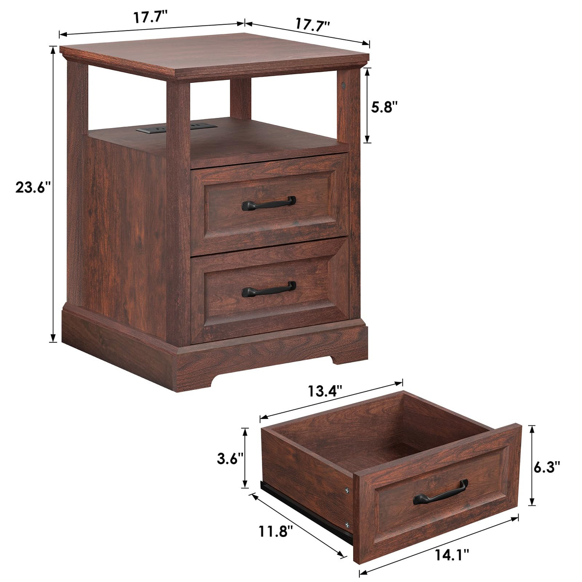 18'' Wood Nightstand with Charging Station N932104