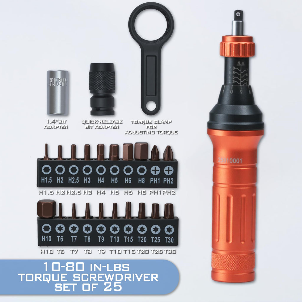 Torque Screwdriver Wrench Driver Set 10-80 Inch Pounds 20 Steel Bits O9065