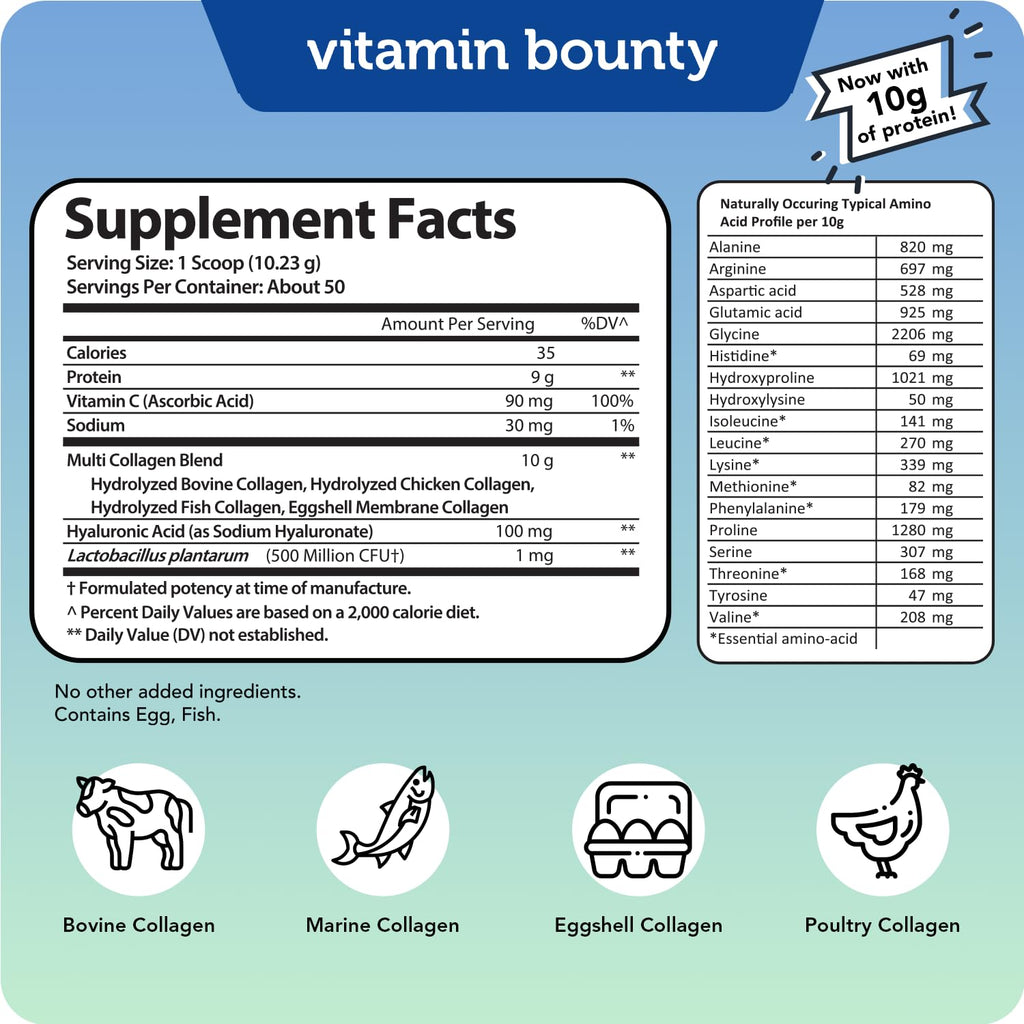 Multi Collagen Peptides Powder with Probiotics, Vitamin C & Hyaluronic Acid, 50 Servings D762521