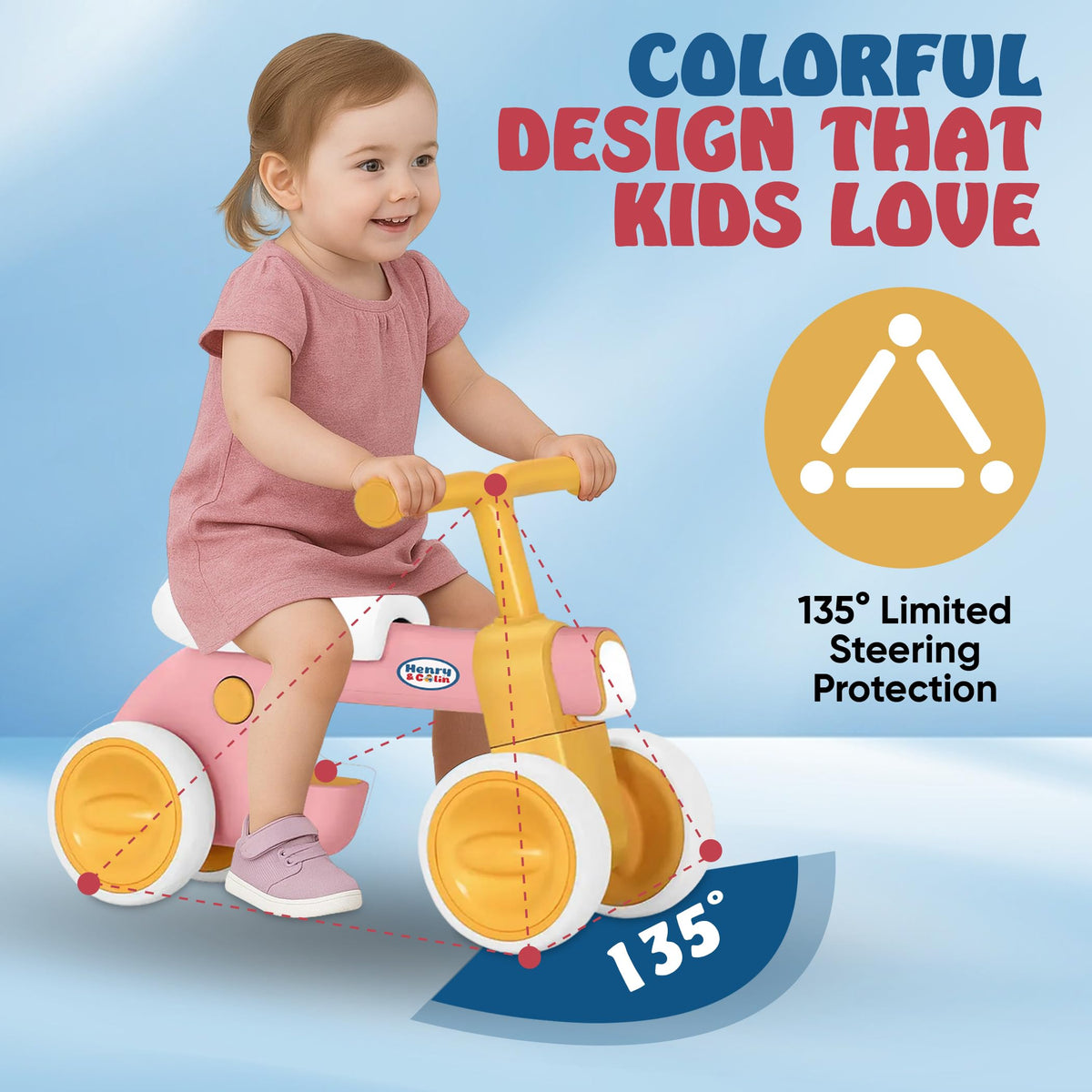 4 Wheel Toddler Balance Bike with Lights Music Soft Seat Pink Y170553