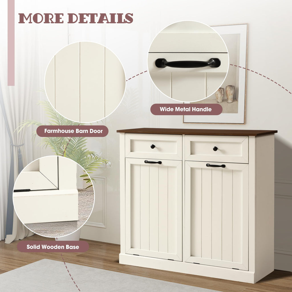 White 22 Gallon Laundry Hamper Cabinet with 2 Drawers V226532