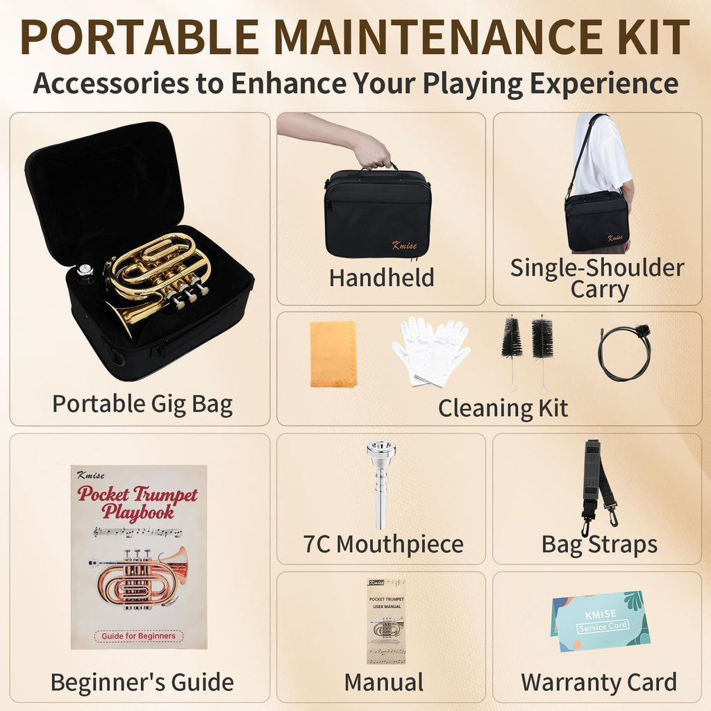 Bb Pocket Trumpet with Case, 7C Mouthpiece and Cleaning Kit N390