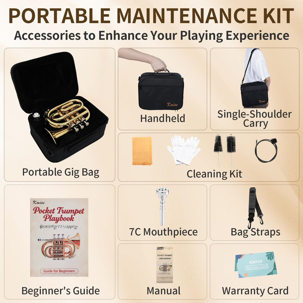 Bb Pocket Trumpet with Case, 7C Mouthpiece and Cleaning Kit N390